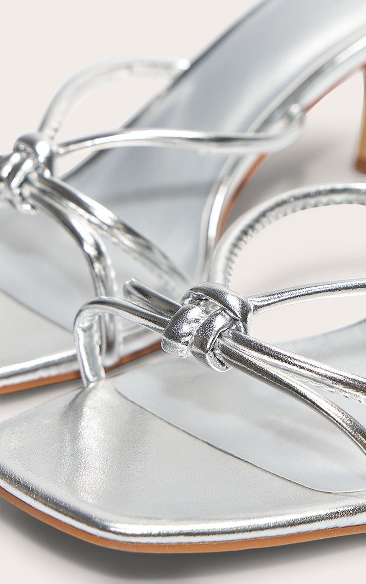 Silver Wide Fit Pu Square Toe Knotted Heel Mules image 4