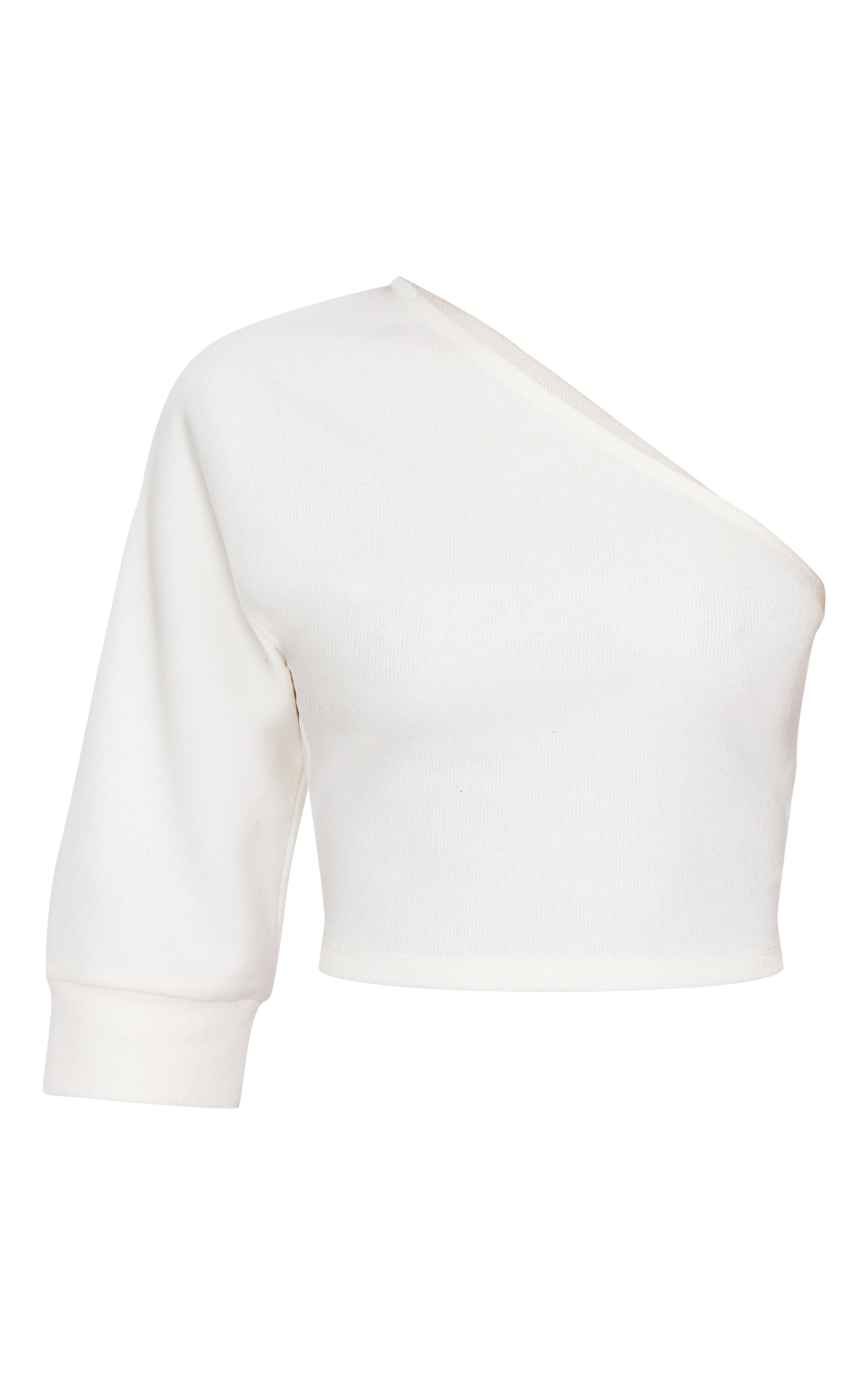 Cream Soft Rib Asymmetric Quarter Sleeve Long Top image 1