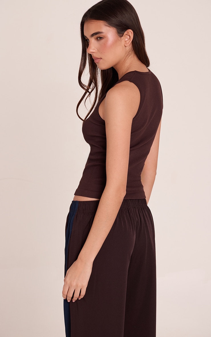 Dark Chocolate Snatched Rib Scoop Neck Fitted Vest Top image 2