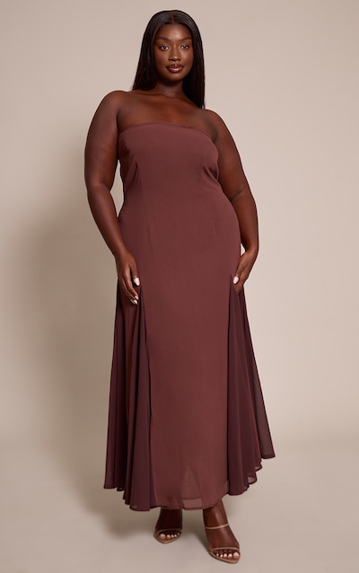Plus Robe bustier mi-longue chocolat à godet