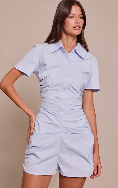 Baby Blue Cotton Poplin Button Up Romper