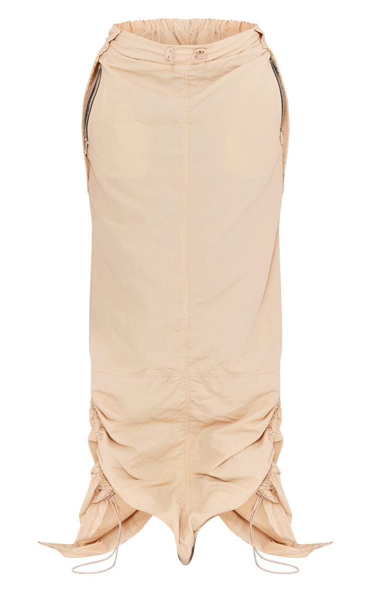 Ecru Ruched Hem Maxi Cargo Skirt image 5