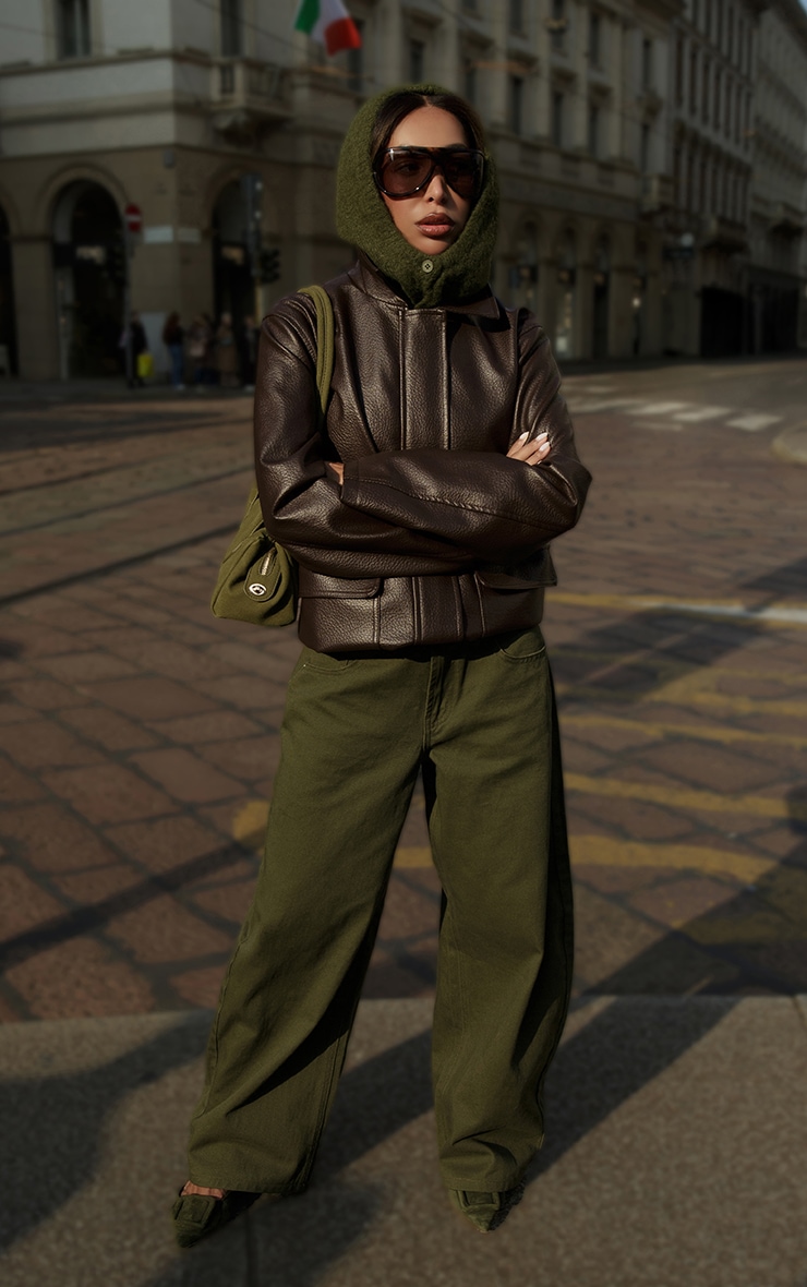 Olive Low Rise Barrel Jeans image 4