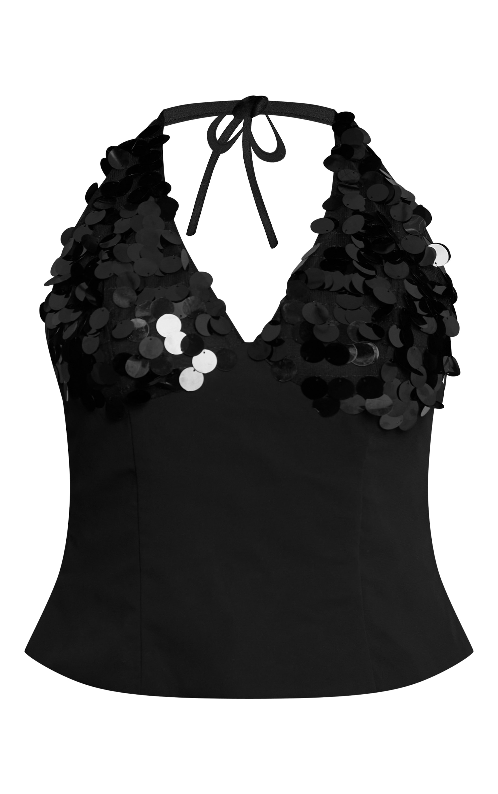 Shape Top en mousseline de soie noire à dos nu et sequins en disques contrastants image 5