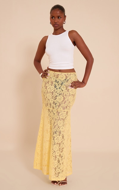 Lemon Floral Lace Sheer Maxi Skirt