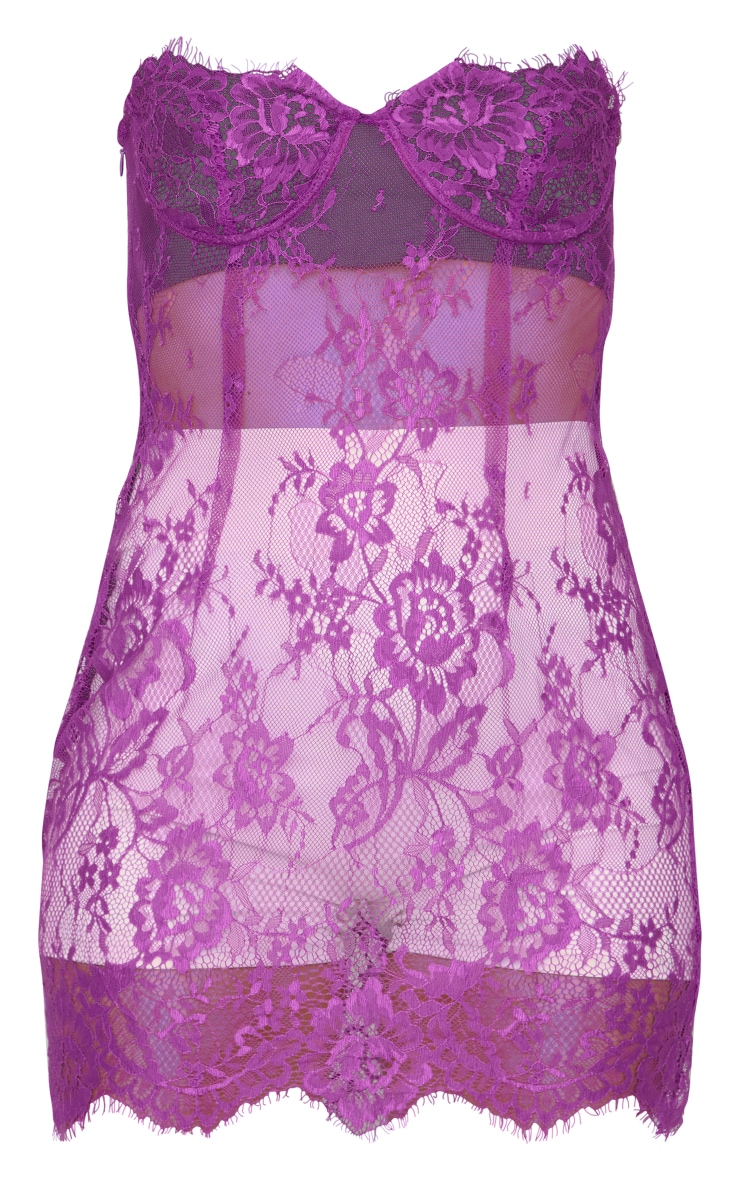 Purple Sheer Lace Underwired Bodycon Dress image 5