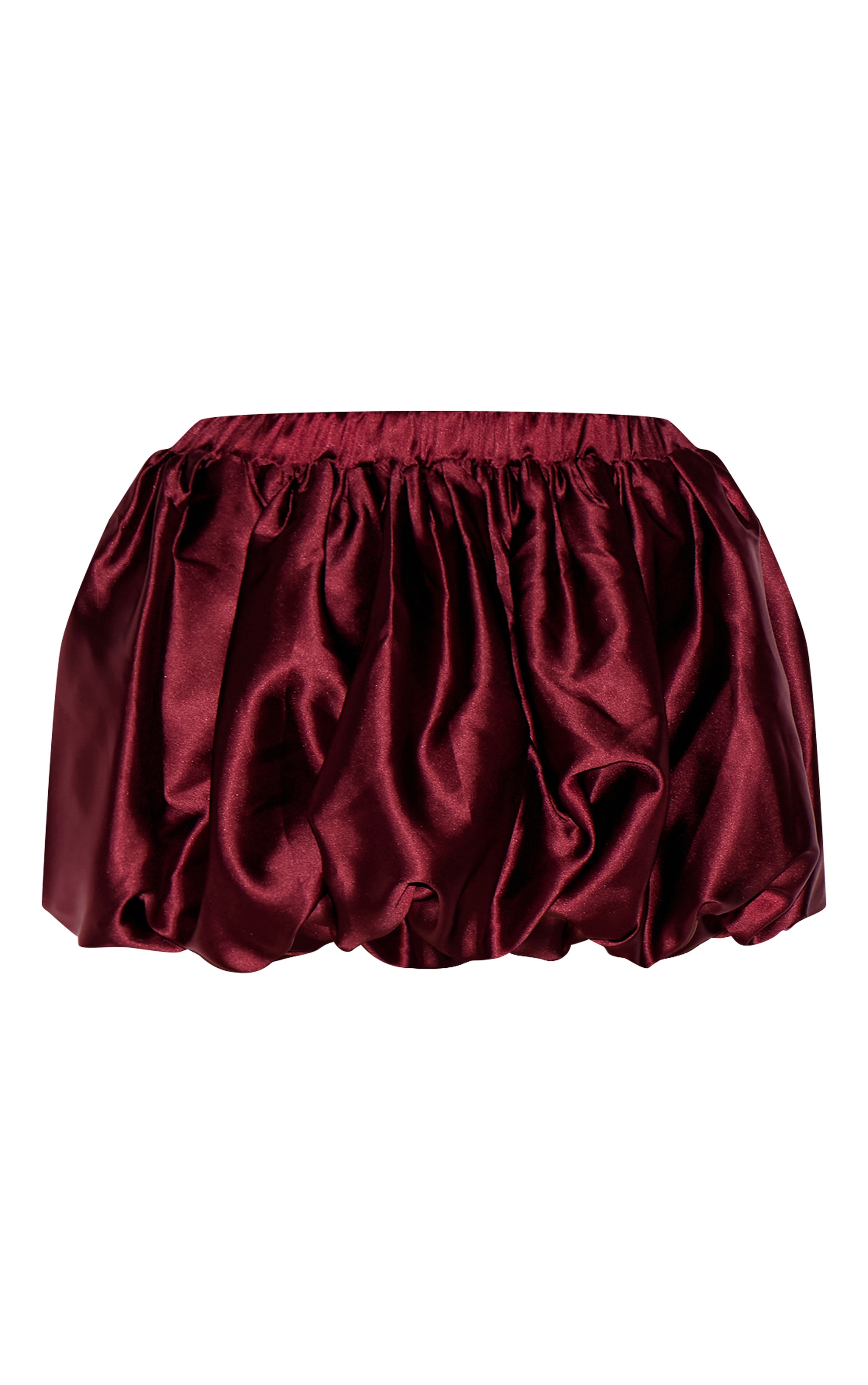 Wine Satin Elasticated Waistband Mini Puffball Skirt image 6
