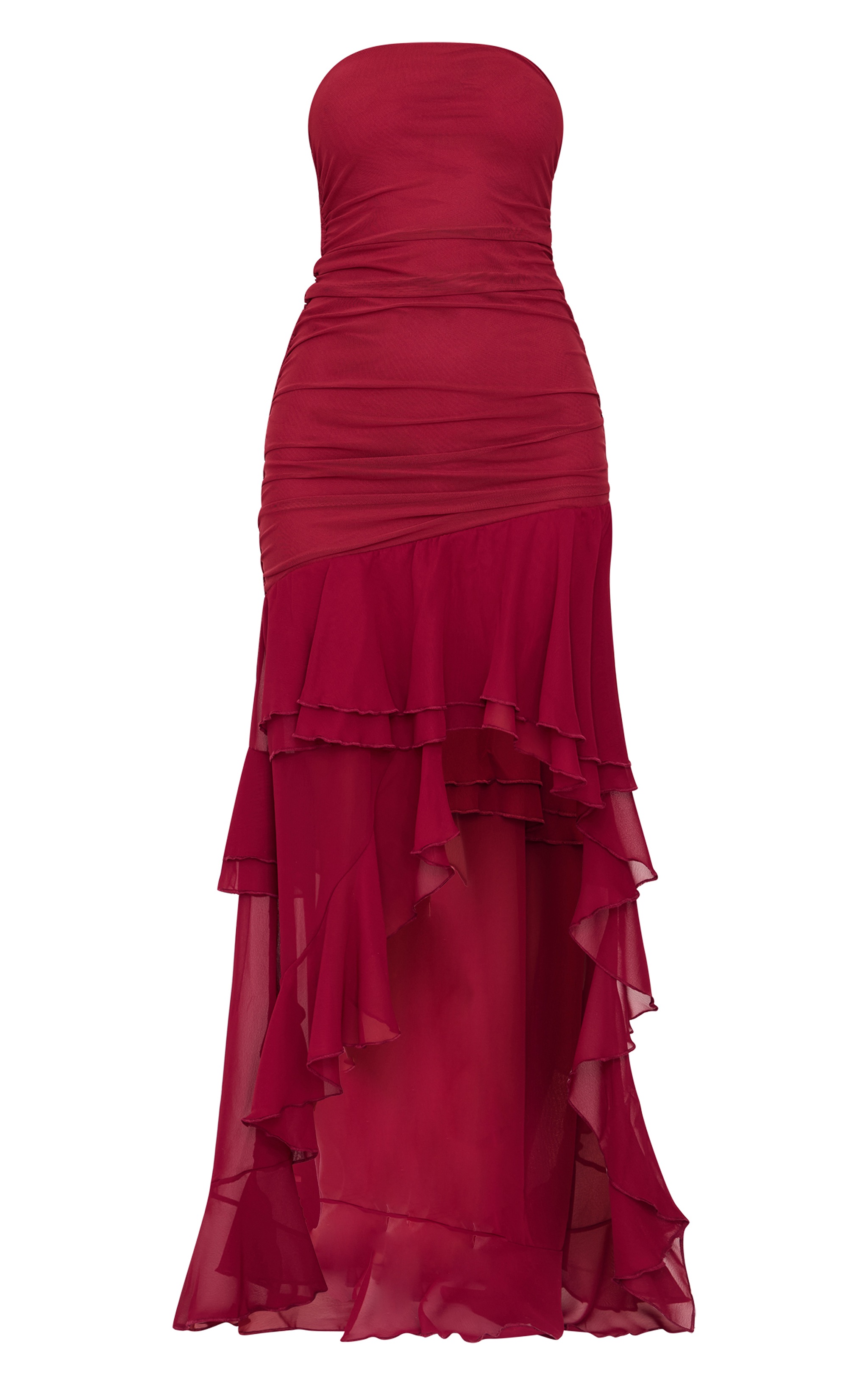 Curve Burgundy Abstract Ruffle Swing Style Maxi Dress main image 1