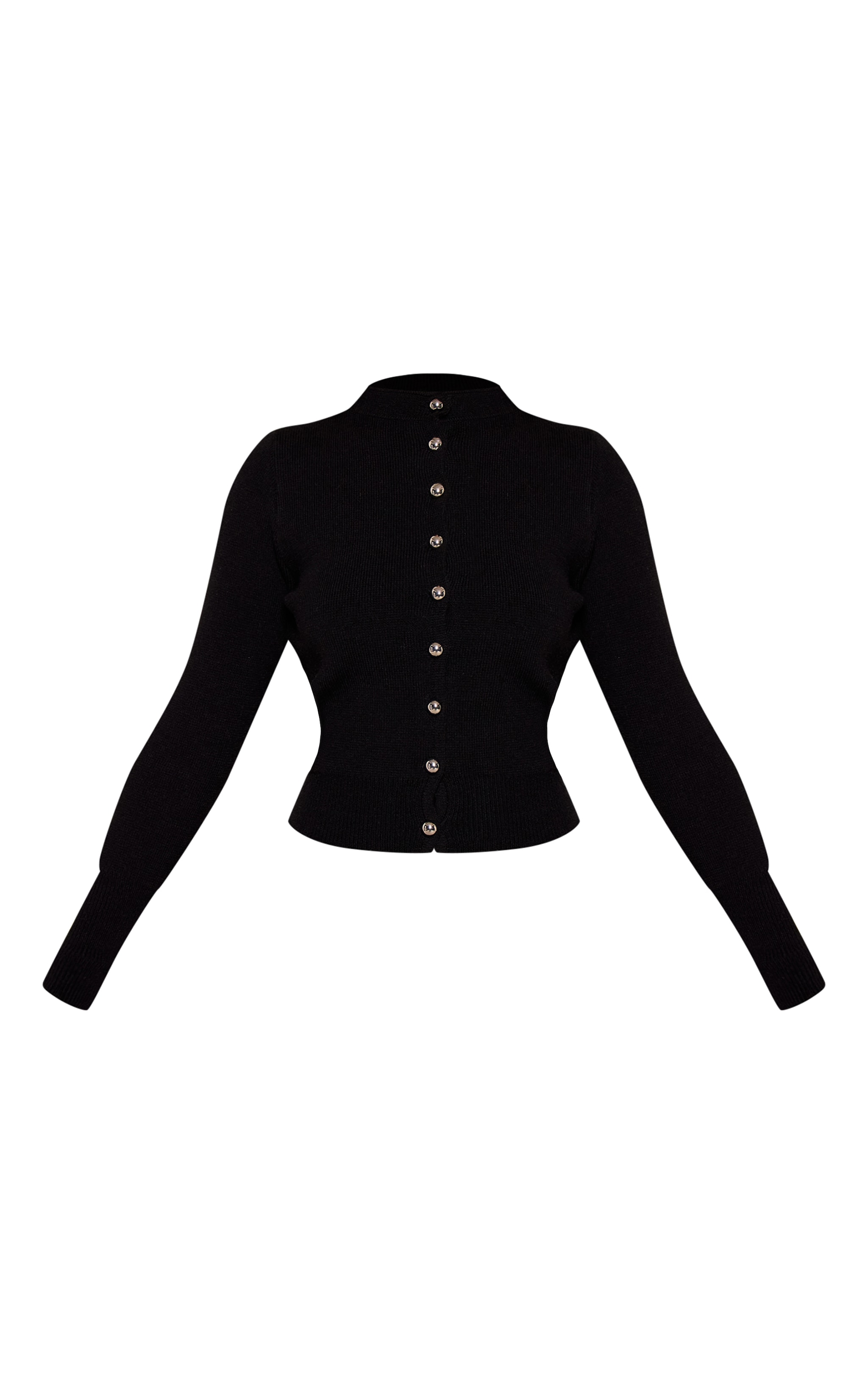 Petite Black Compact Knit Button Up Cardigan  image 5