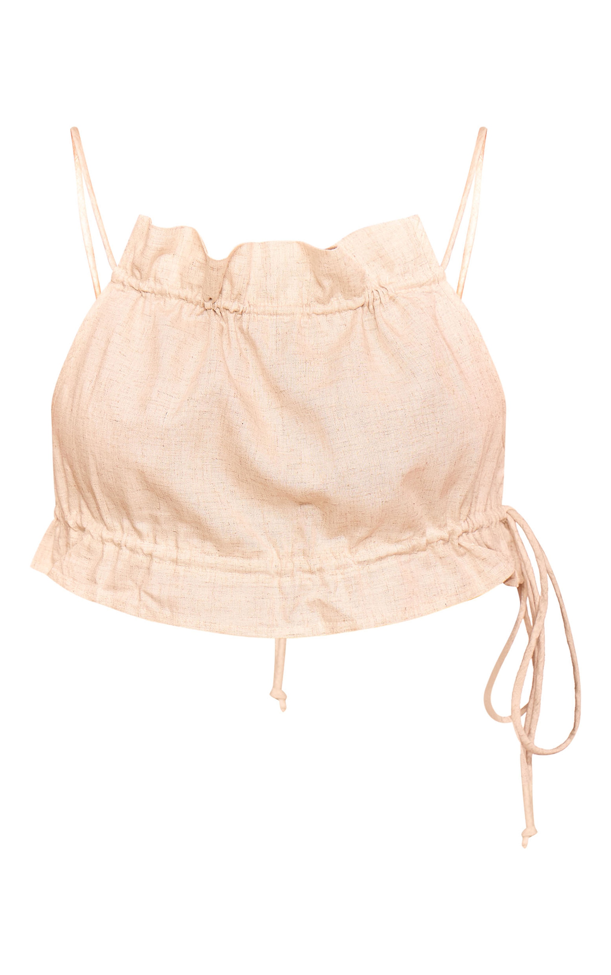 Stone Marl Linen Look Drawstring Racer Crop Top image 4