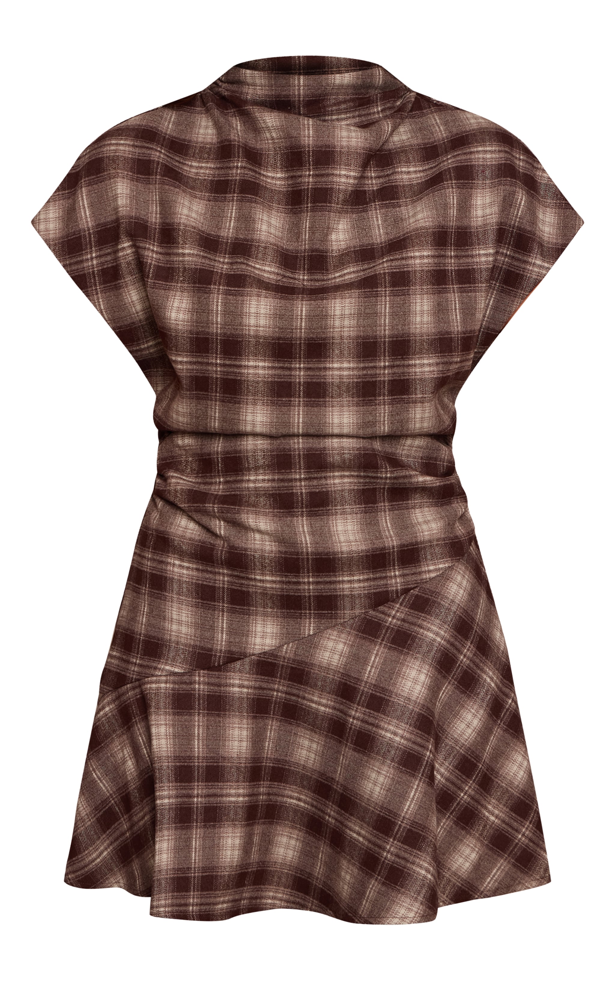 Brown Check Boat Neck Ruched Detail Shift Dress image 5