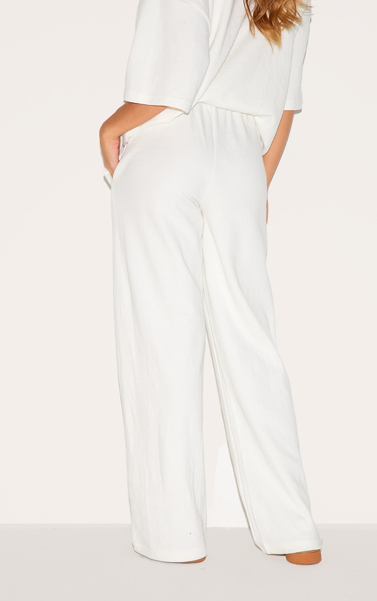 Pantalon large en jersey crème à taille mi-haute image 3