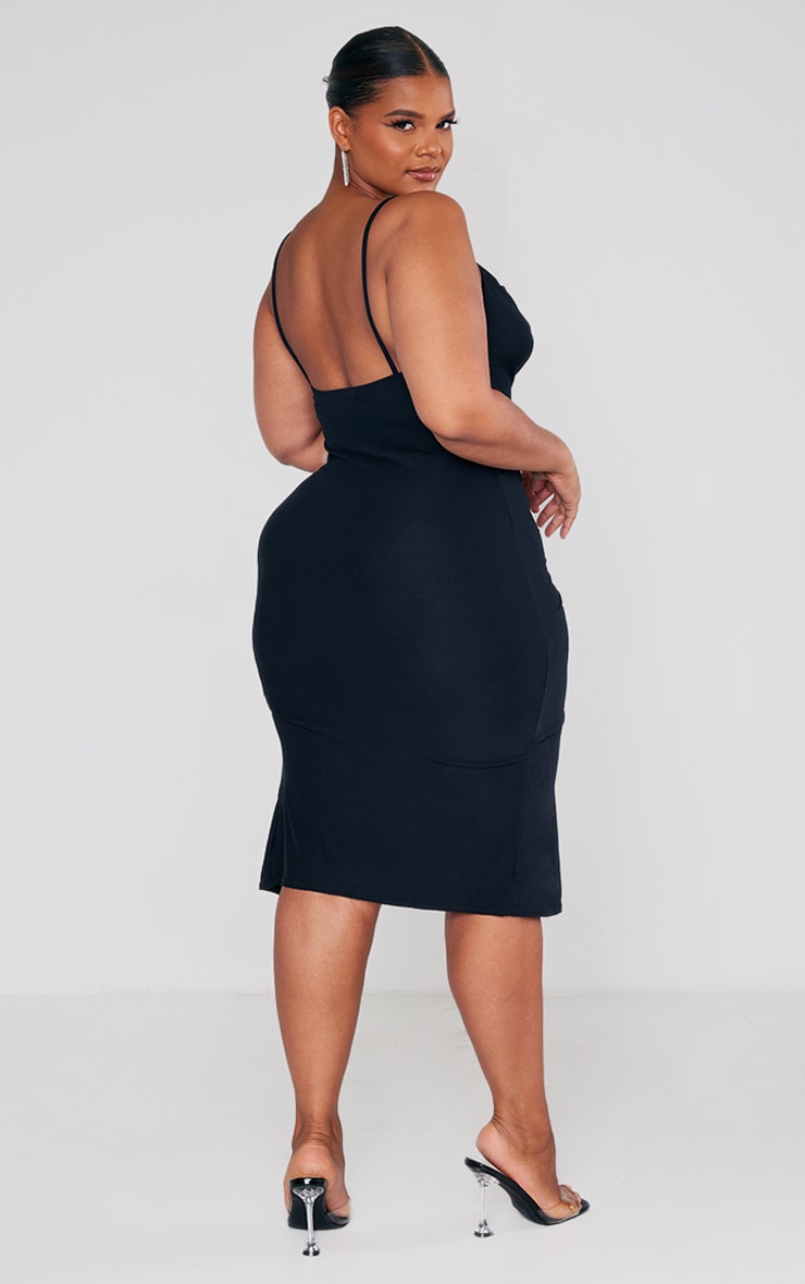 Cowl Neck Ruched Backless Dress With Slit Champagne Plus Size