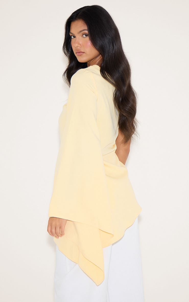 Butter Yellow Woven Asymmetric Flare Sleeve Long Top image 2
