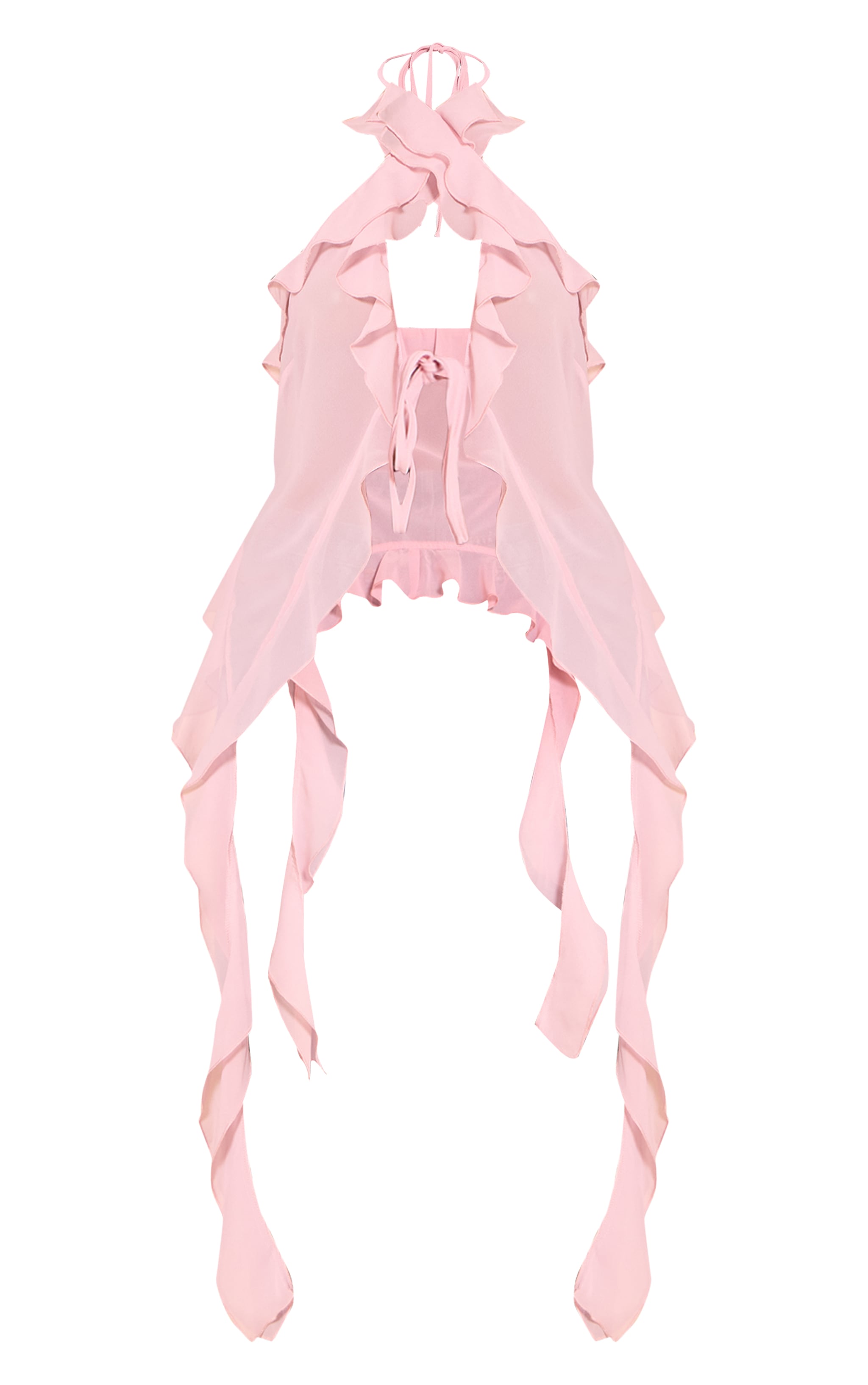 Pink Chiffon Ruffle Drape Detail Longline Top image 5