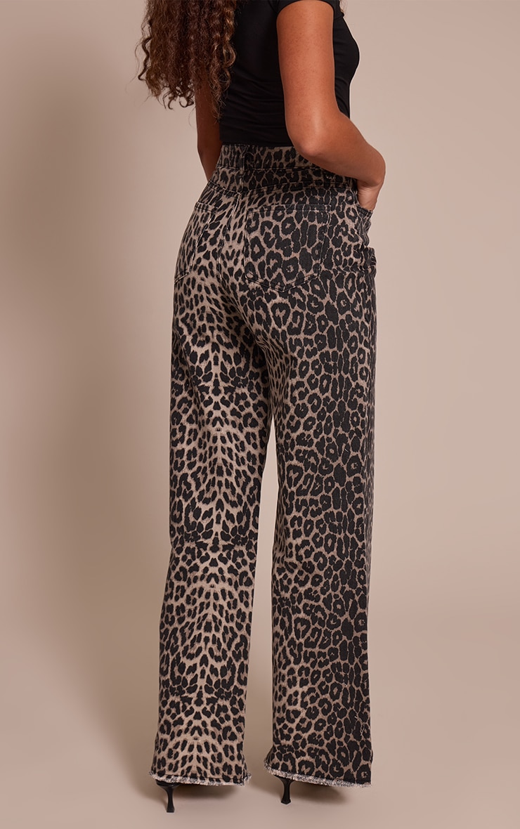 Tall Brown Leopard Print Wide Leg Denim Jeans image 3