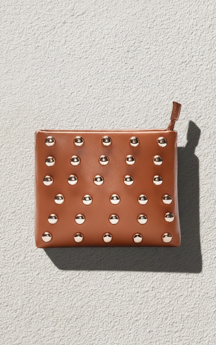 Tan Dome Stud Structured Mini Shoulder Bag