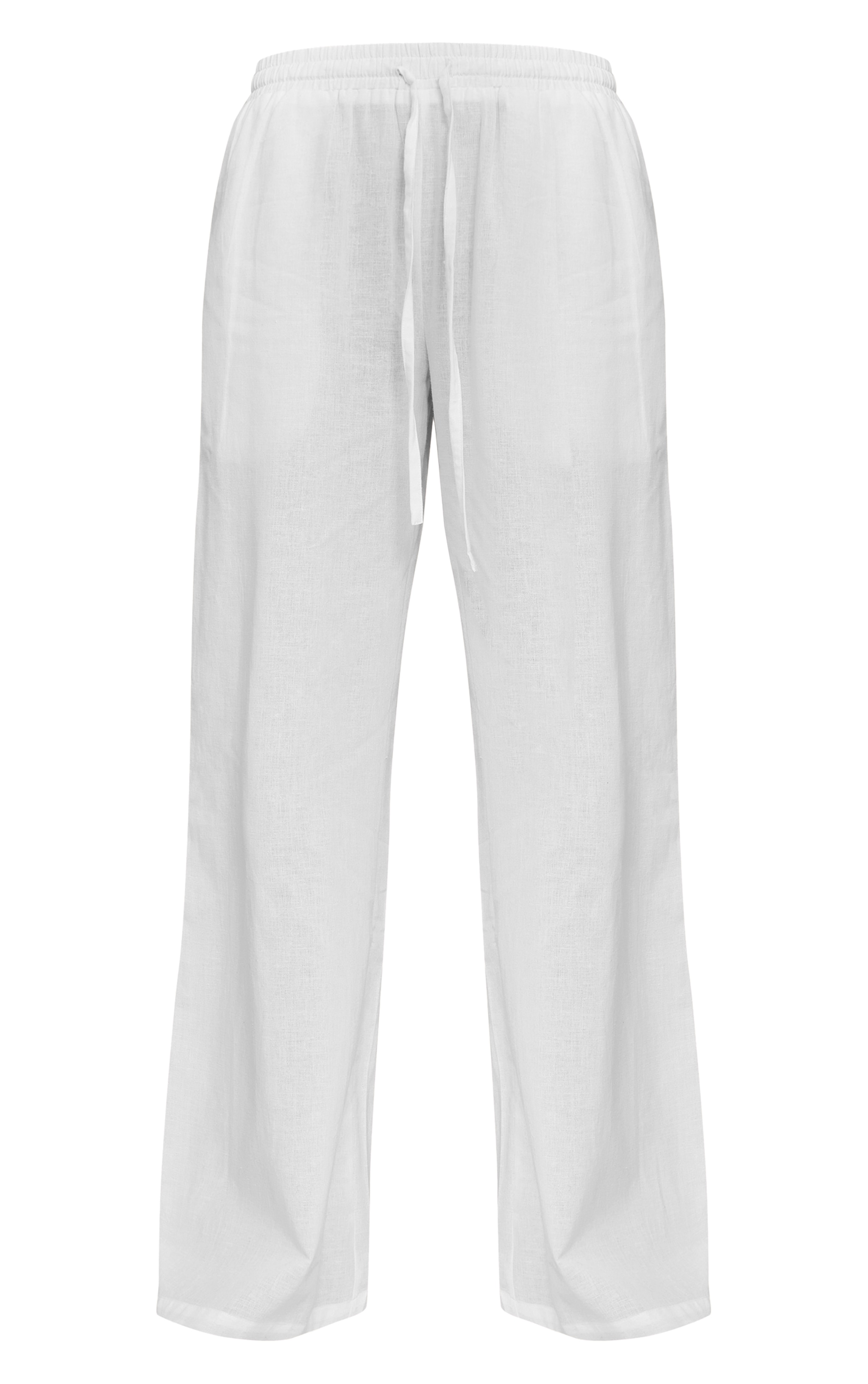 Cream Linen Look Contrast Wide Leg Pants image 5