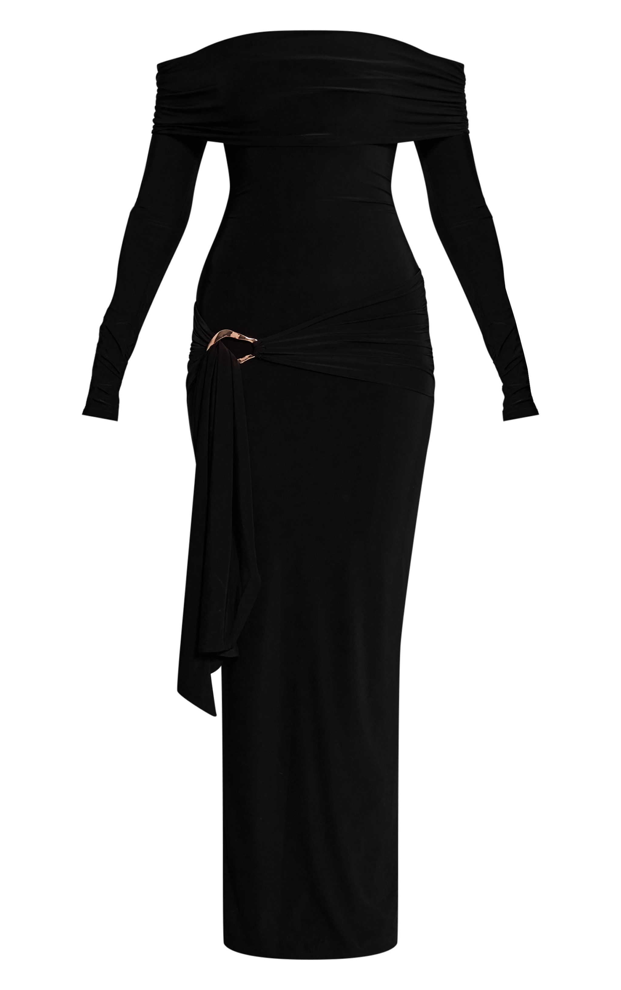 Black Slinky Off The Shoulder Wrap Maxi Dress image 5
