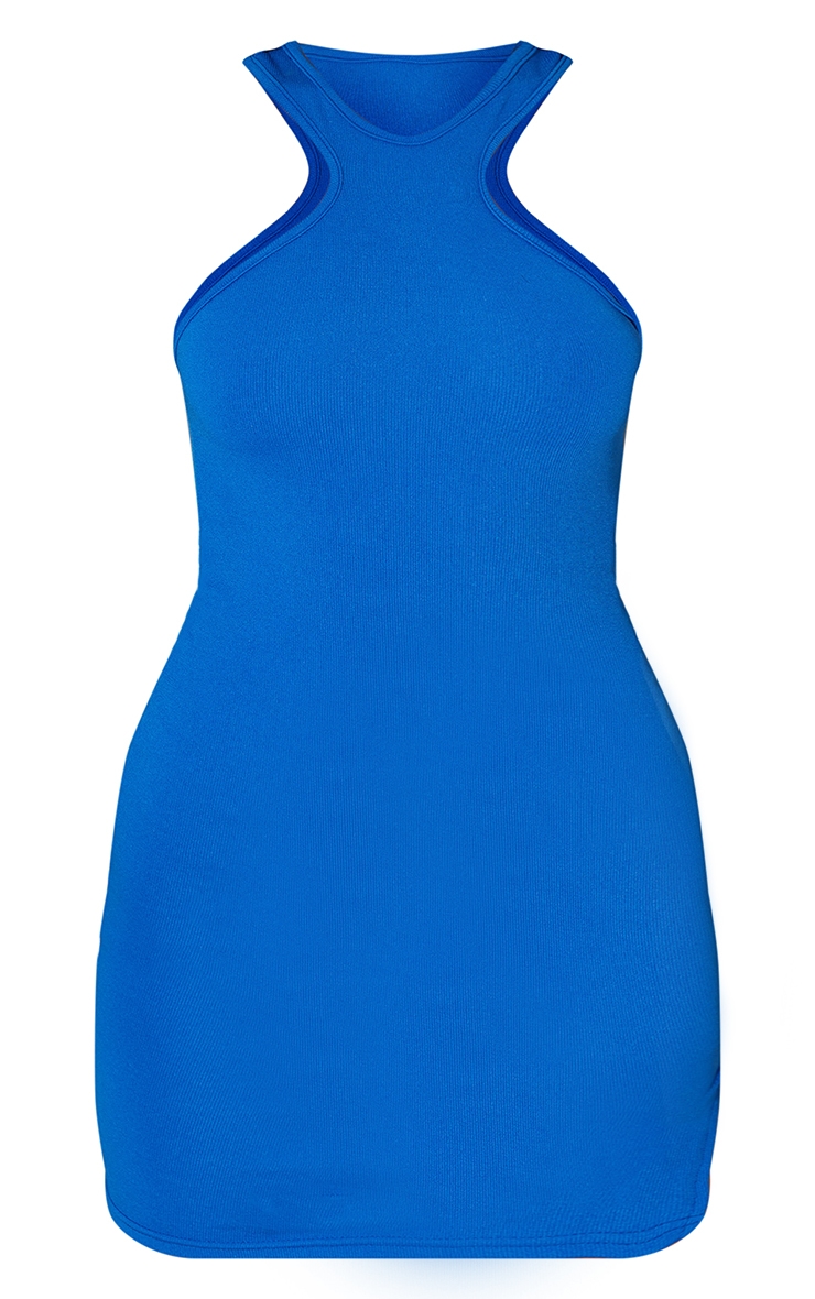 Blue Rib Extreme Racer Neck Bodycon Dress image 5