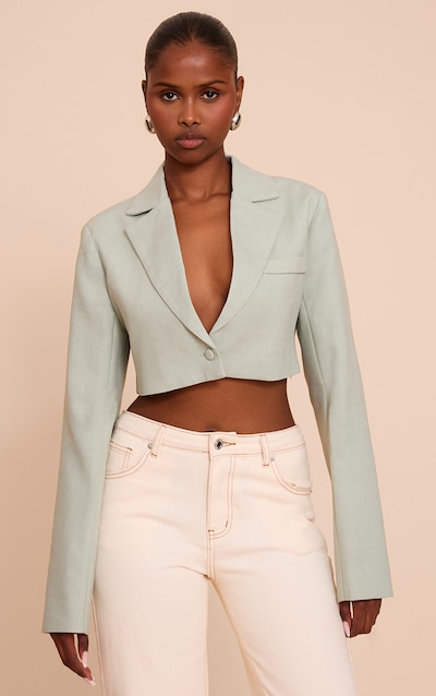 Sage Cropped Structured Boxy Blazer