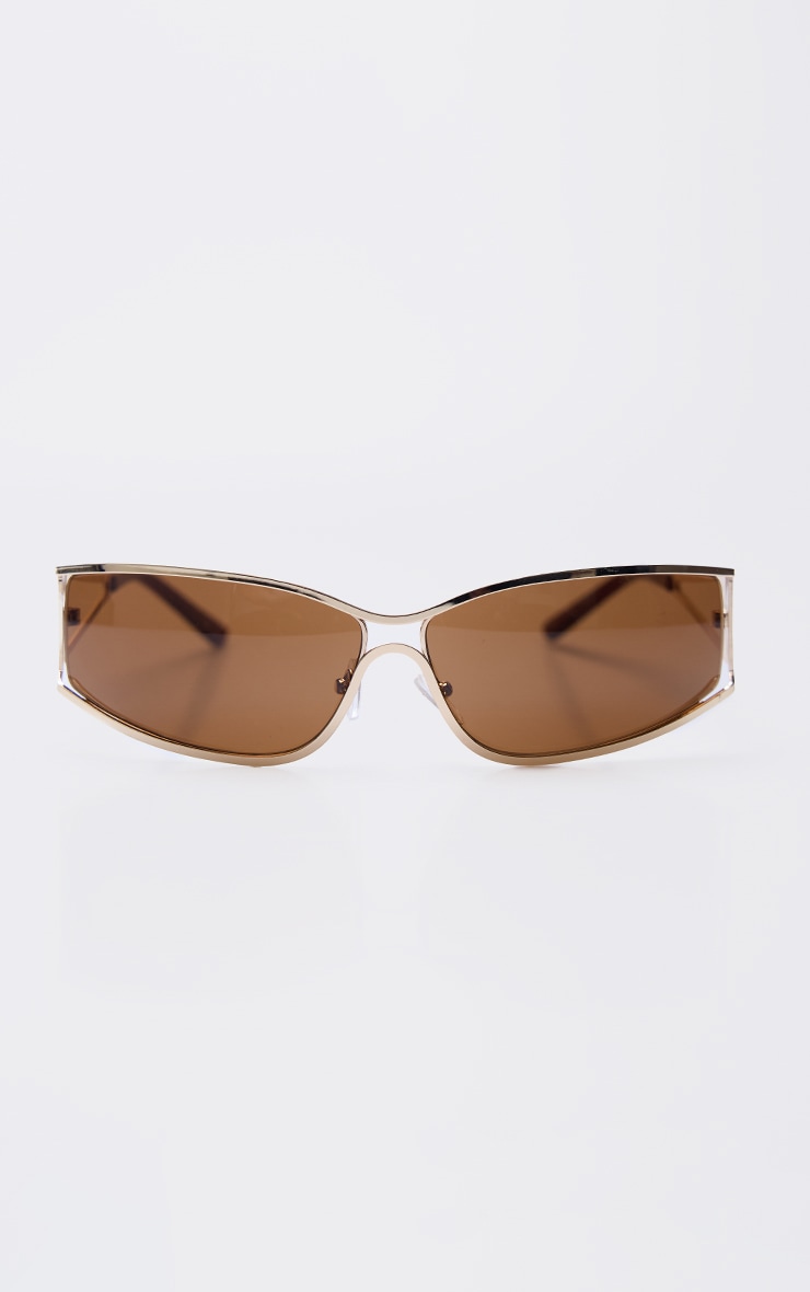 Lunettes de soleil à monture dorée style visière image 2