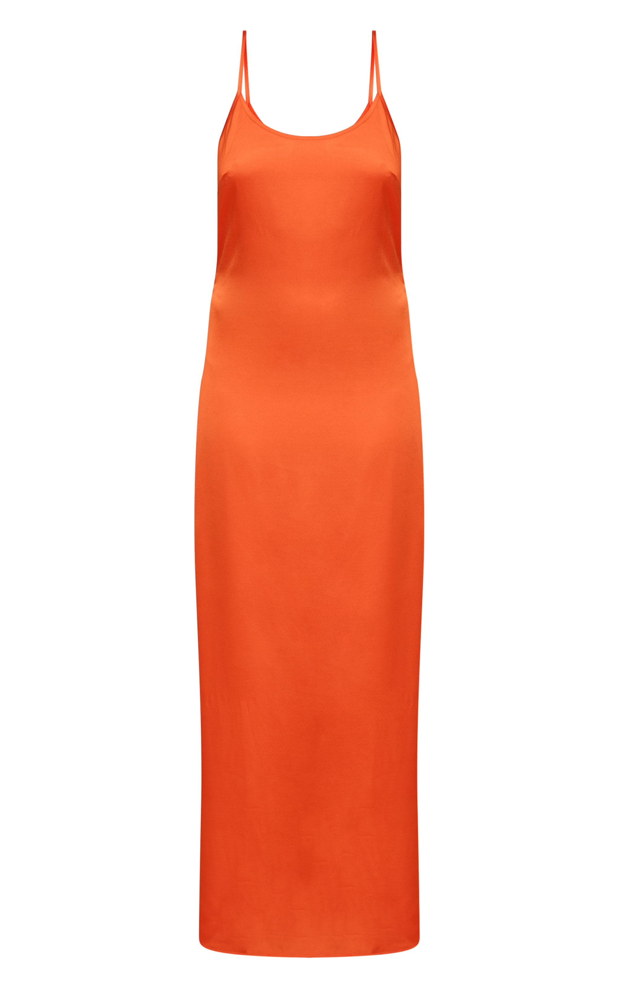 Orange Satin Scoop Neck Spaghetti Strap Maxi Dress image 5