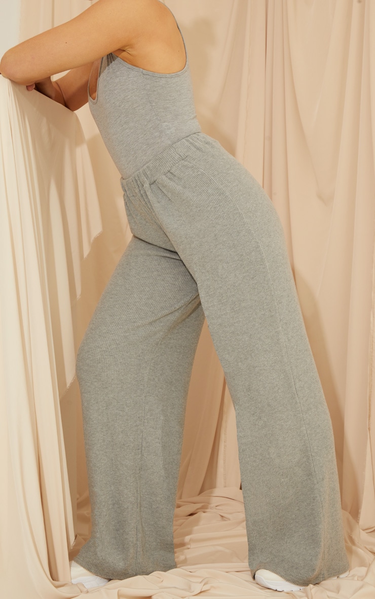 Pantalon large gris en maille côtelée brossée