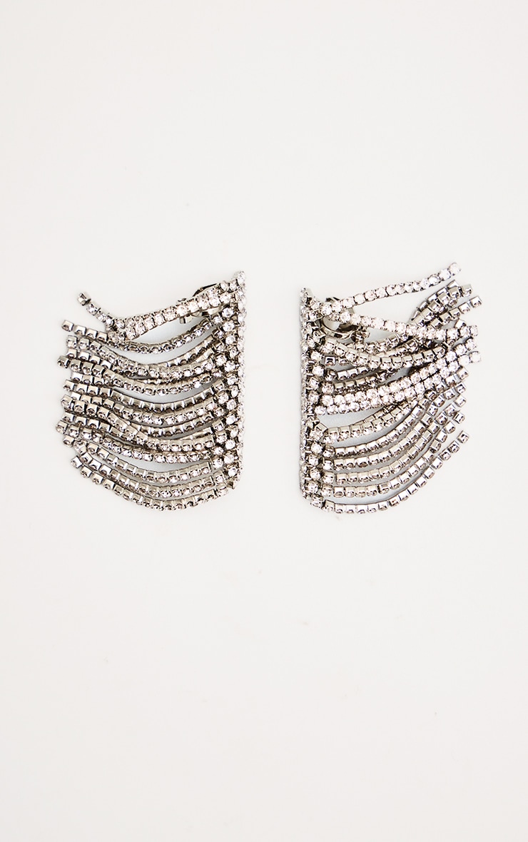 Bijoux d'oreilles argentés drapés à strass image 2