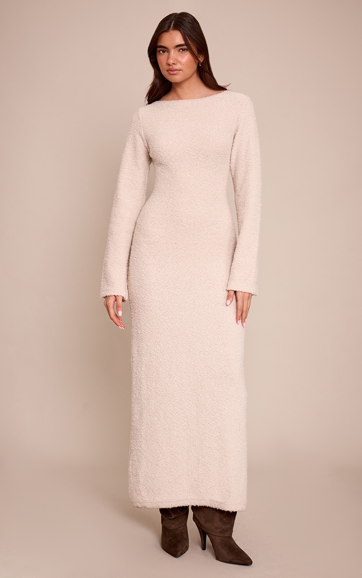 Cream Bobble Knit Knitted Maxi Dress  image 3