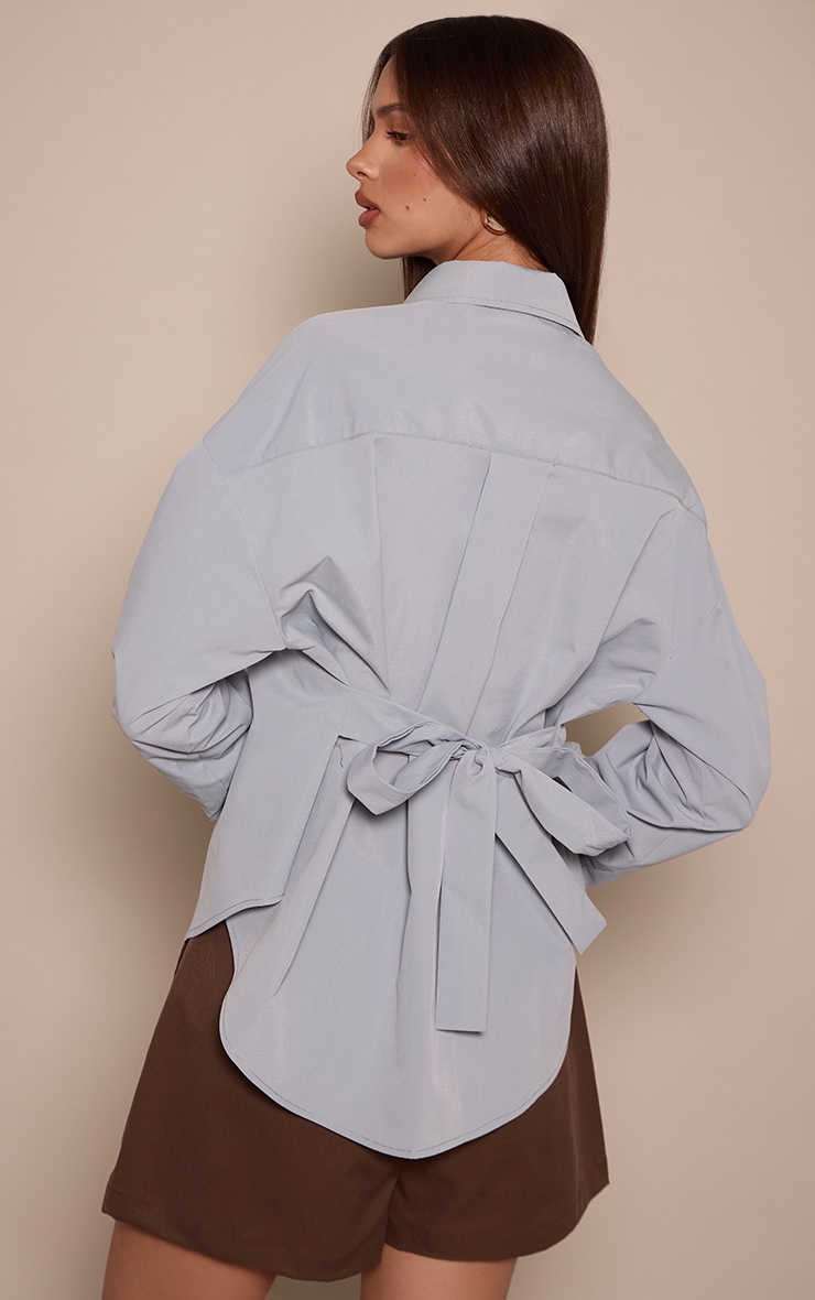 Light Blue Cotton Tie Back Detail Oversized Shirt