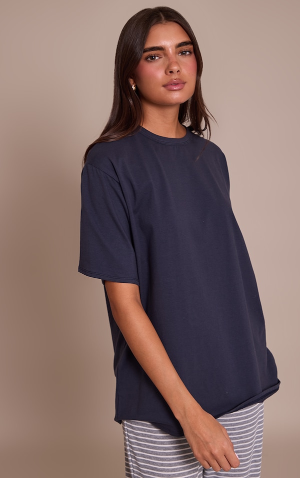 T-shirt basique oversize en coton bleu marine