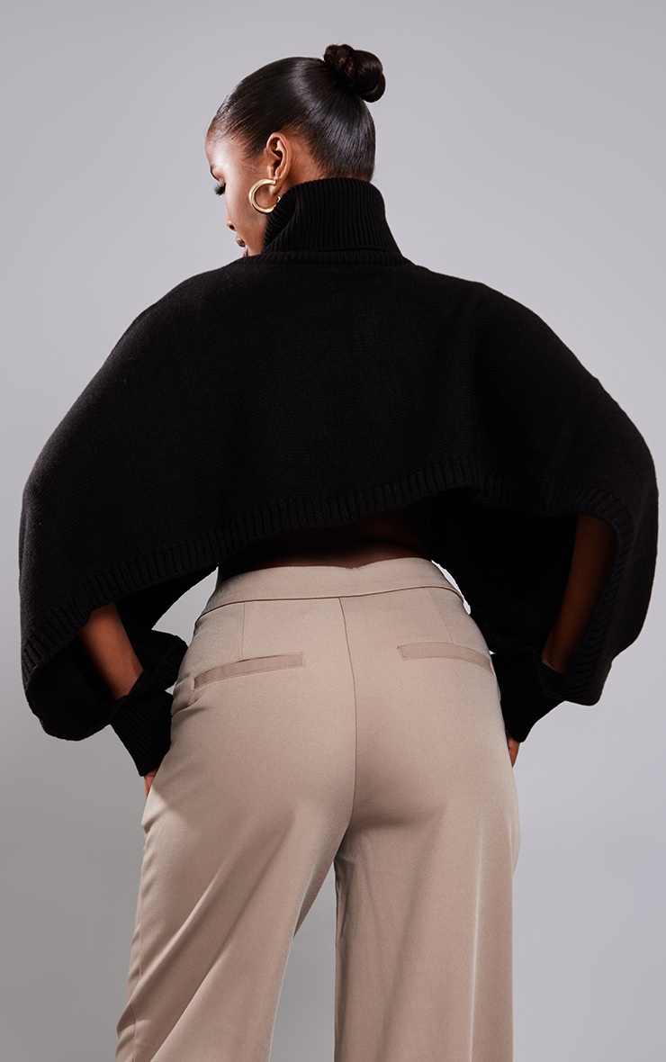 Black Chunky Roll Neck Cross Over Knit Sweater image 2