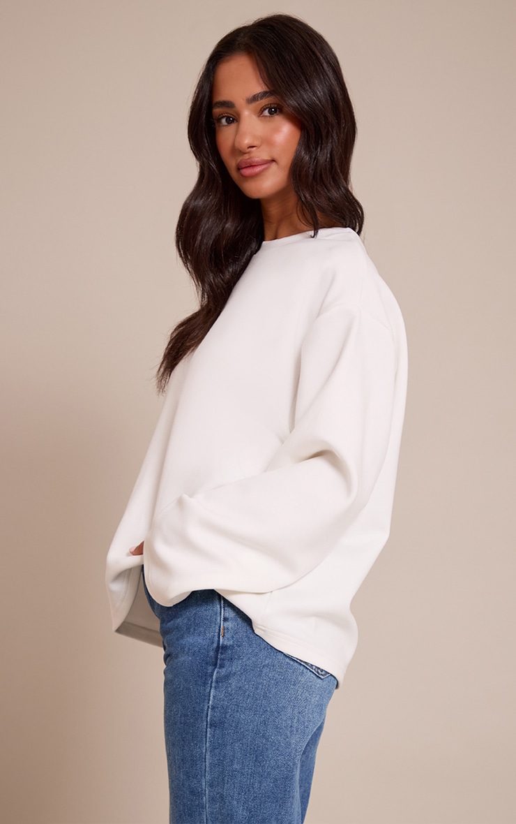 Petite White Modal Oversized Long Sleeved T-shirt image 2