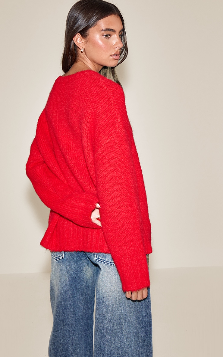 Pull oversize côtelé rouge image 2