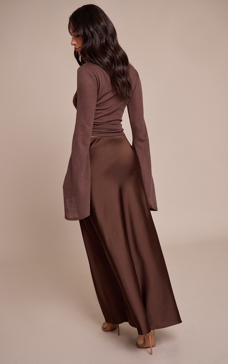 Petite Chocolate Satin Flowy Maxi Skirt image 3