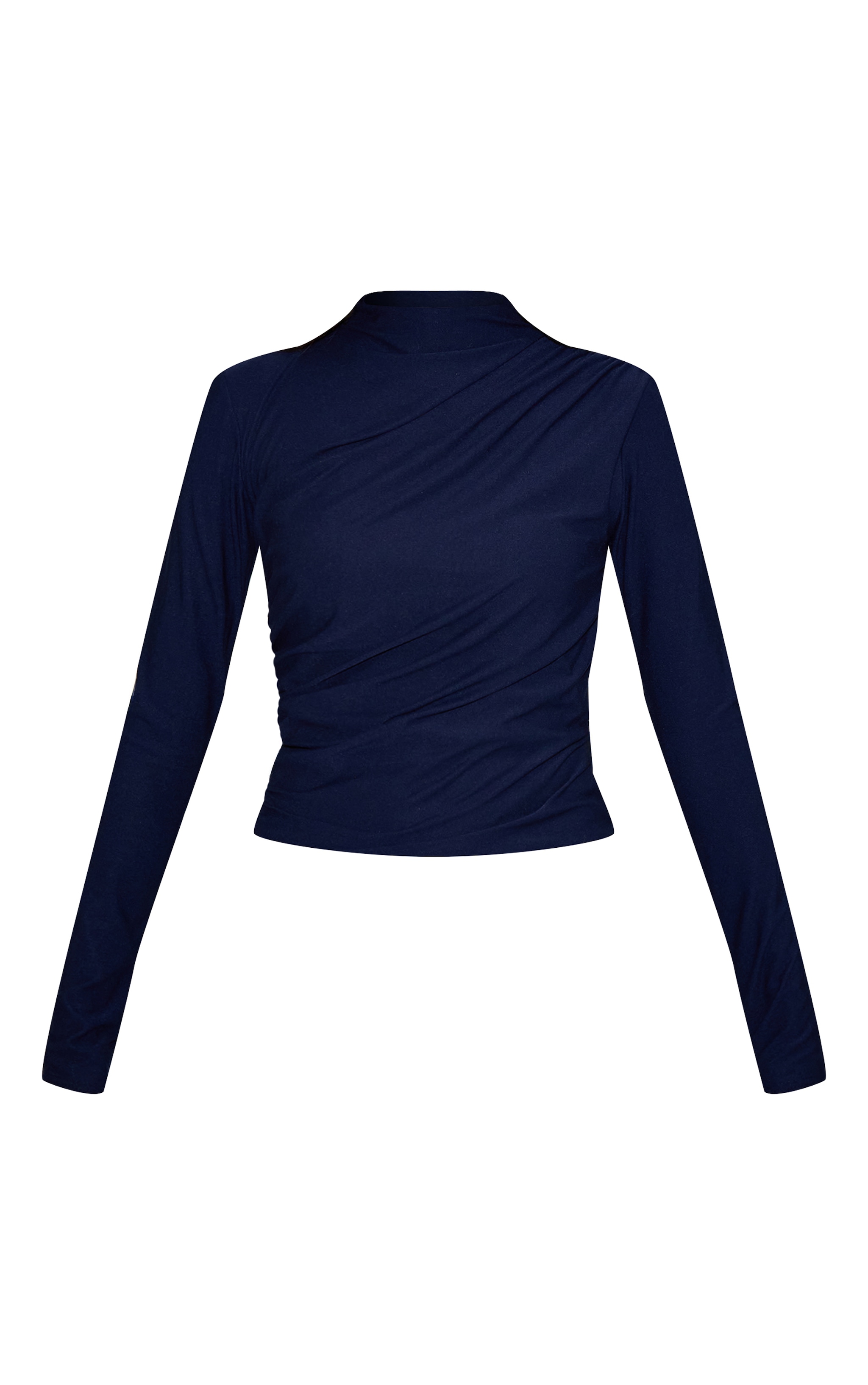 Navy Soft Touch High Neck Ruched Detail Long Sleeve Top  image 5