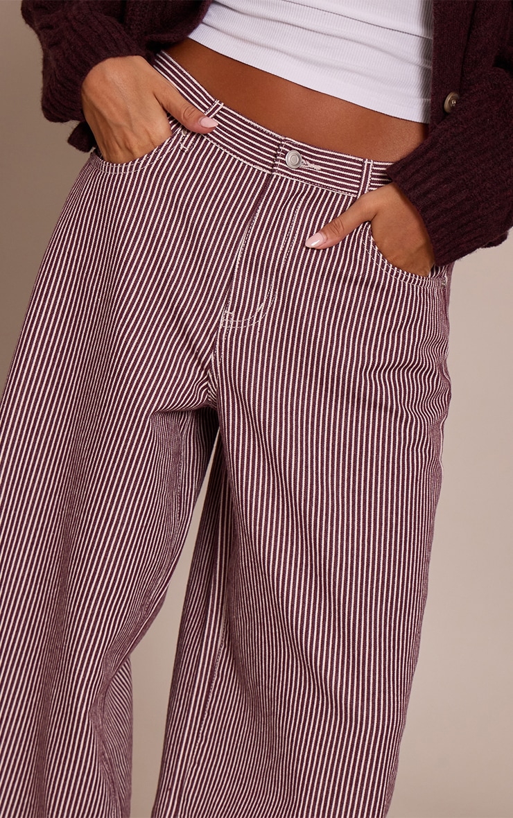 Burgundy Pinstripe High Waist Denim Jeans image 4
