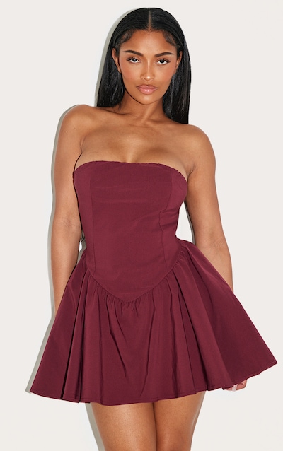 Shape Red Stretch Woven Dipped Waist Mini Skater Dress