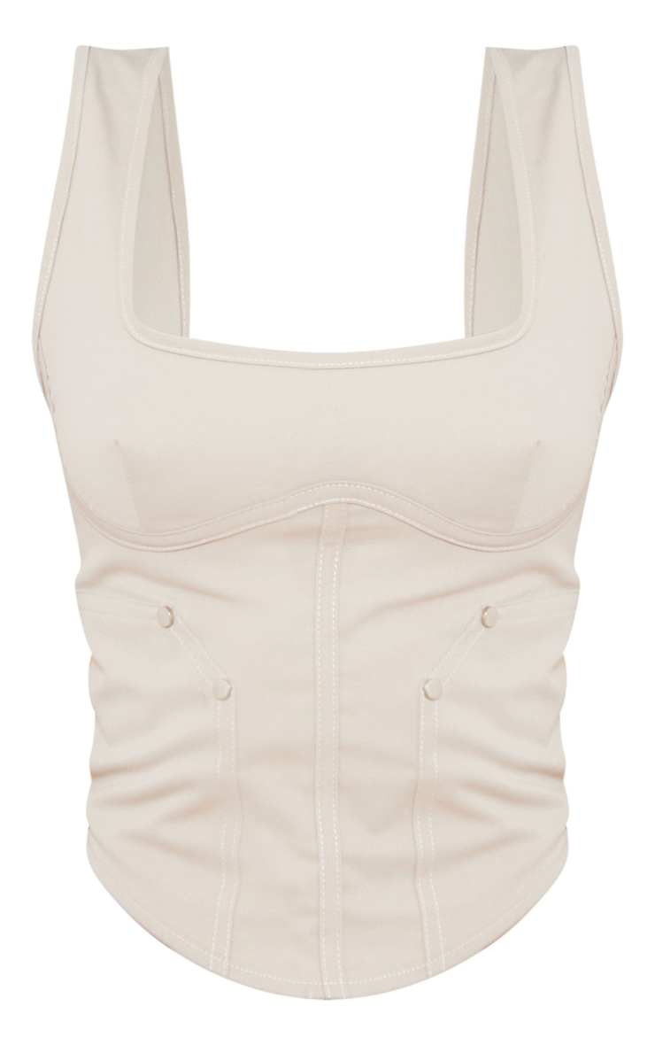 Corset style cargo structuré gris pierre en maille sergée à coutures contrastantes image 5