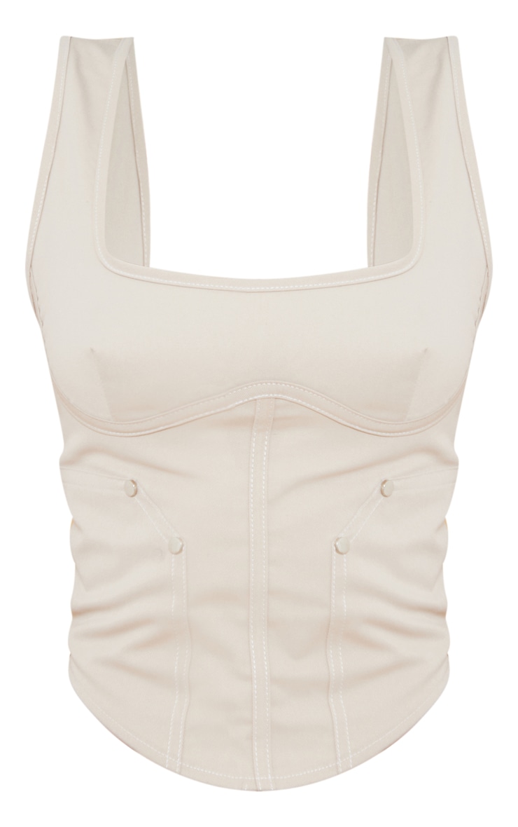 Stone Twill Contrast Seam Structured Cargo Corset Top image 5