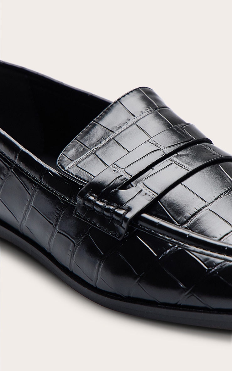 Black Croc PU Basic Squared Toe Loafer image 5