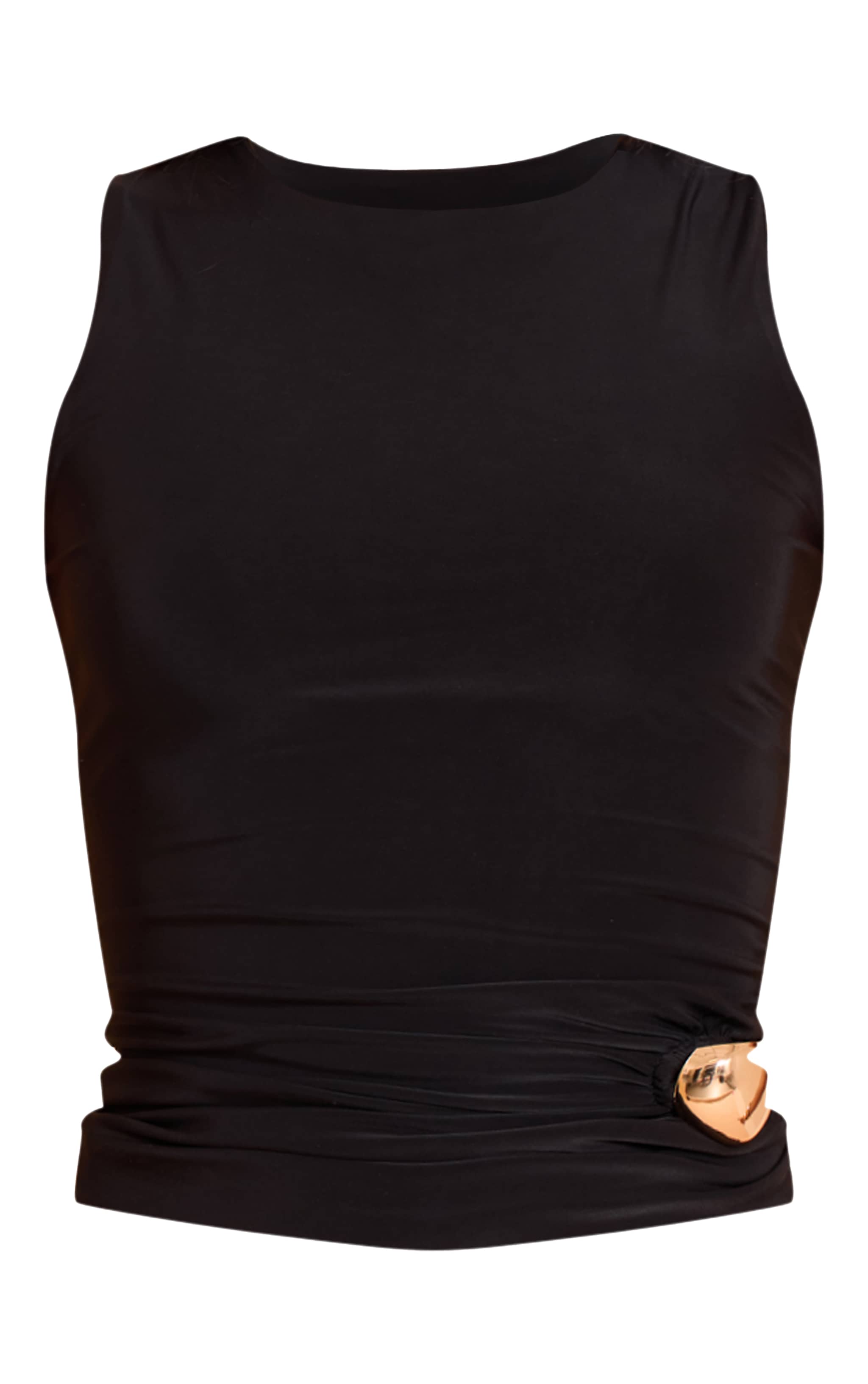 Black Slinky Sleeveless Trim Detail Top image 5