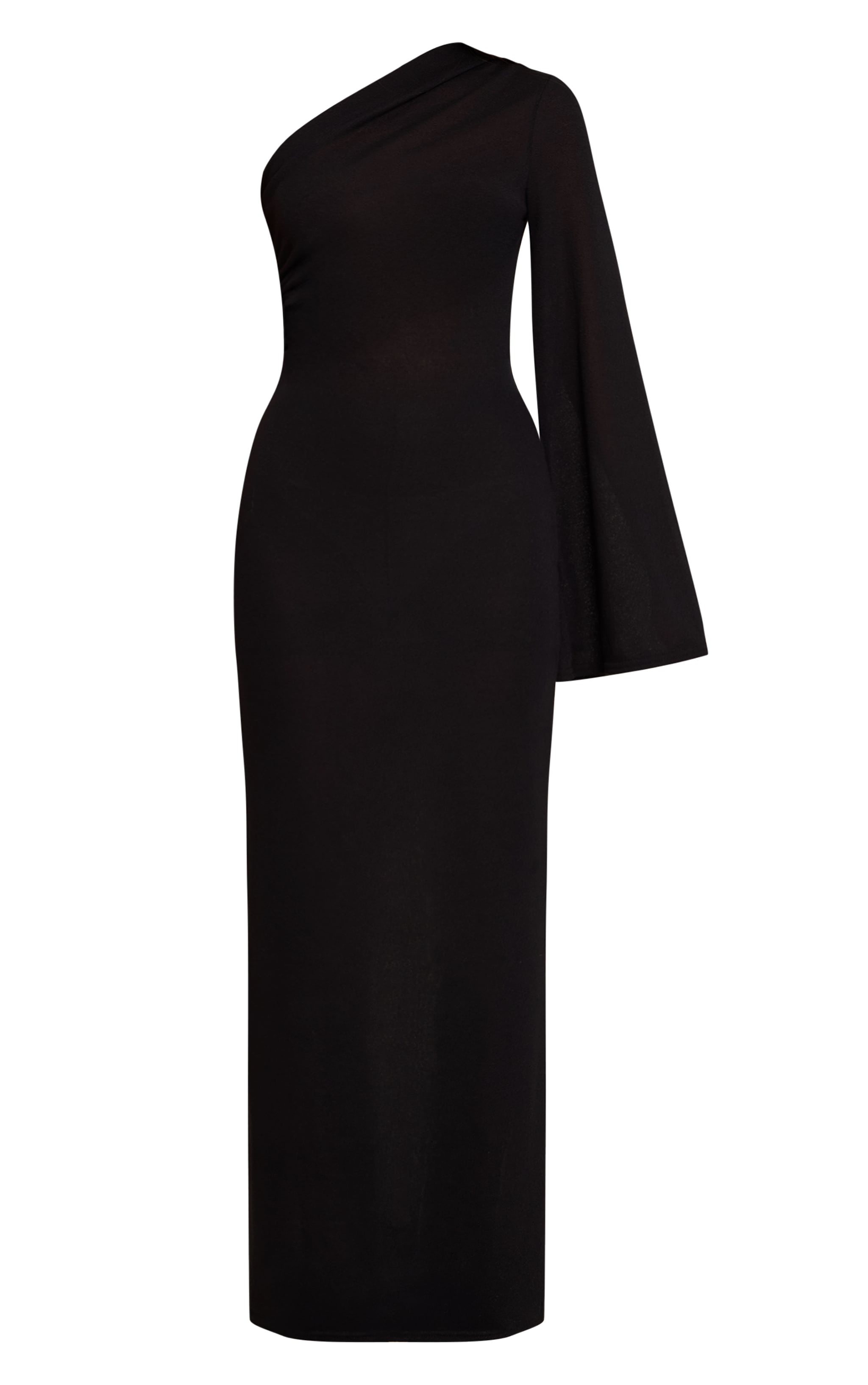 Black Textured Jersey Asymmetric Maxi Dress image 5