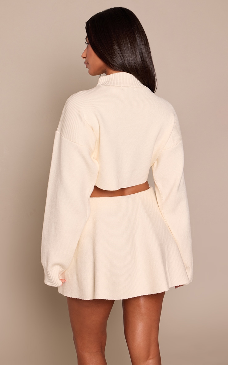Petite Cream Ribbed Knit Zip Up Cardigan image 2