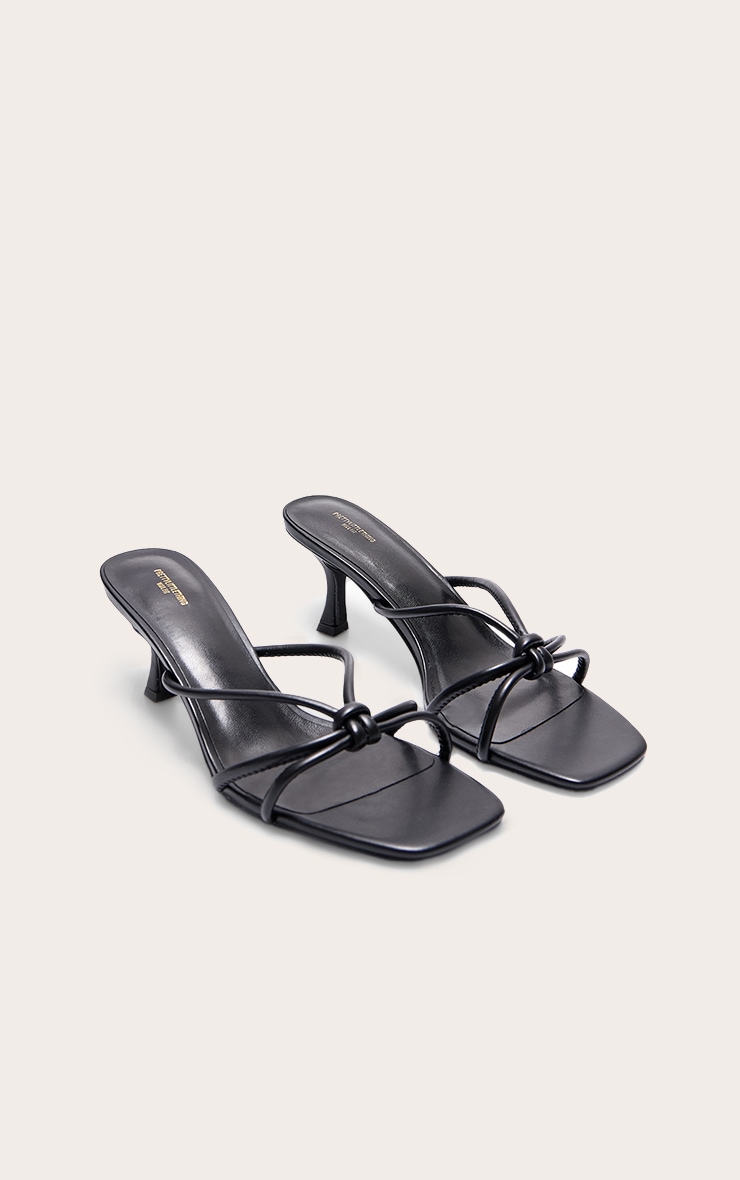 Black PU Wide Fit Square Toe Knotted Heeled Mules | Footwear