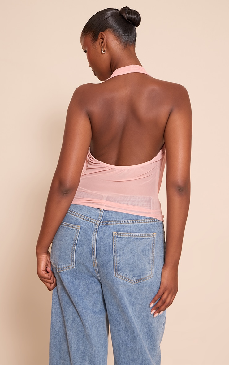 Peach Mesh Halter Neck Top image 2