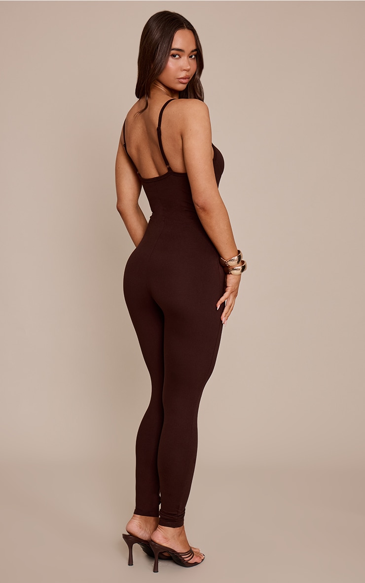 Chocolate Soft Touch Cup Detail Skinny Jumpsuit image 2