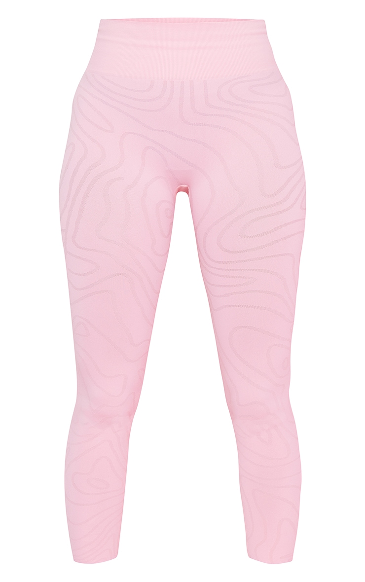 Pink Seamless Contrast Swirl Detail Gym Leggings image 3