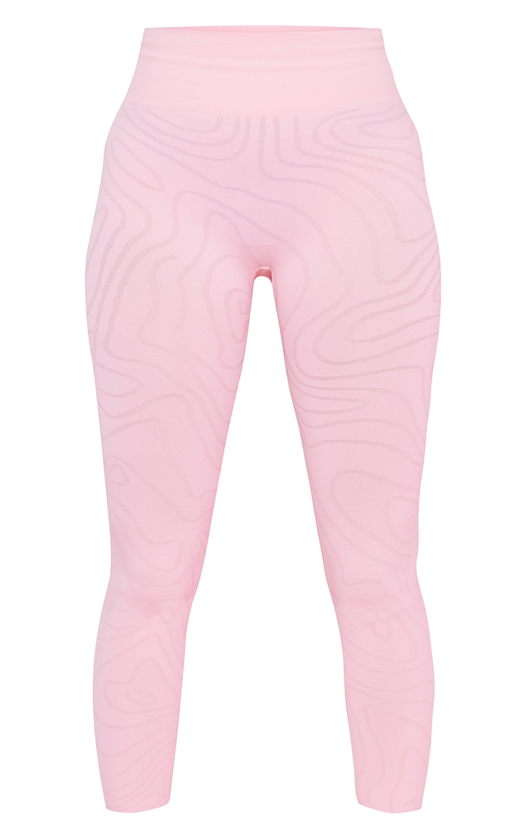 Pink Seamless Contrast Swirl Detail Gym Leggings image 3